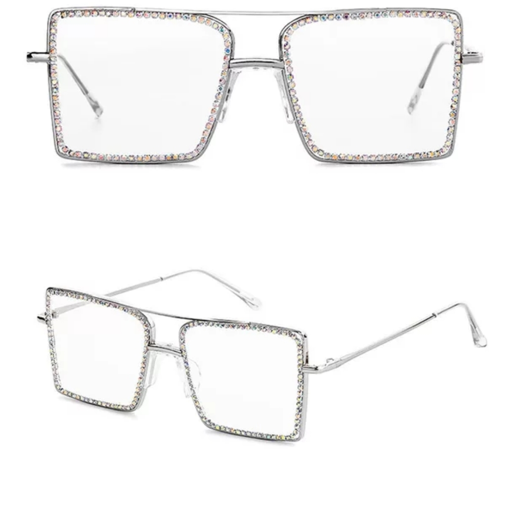 ☘OVERSIZED WOMENS FASHION RHINESTONE CLEAR GLASSES